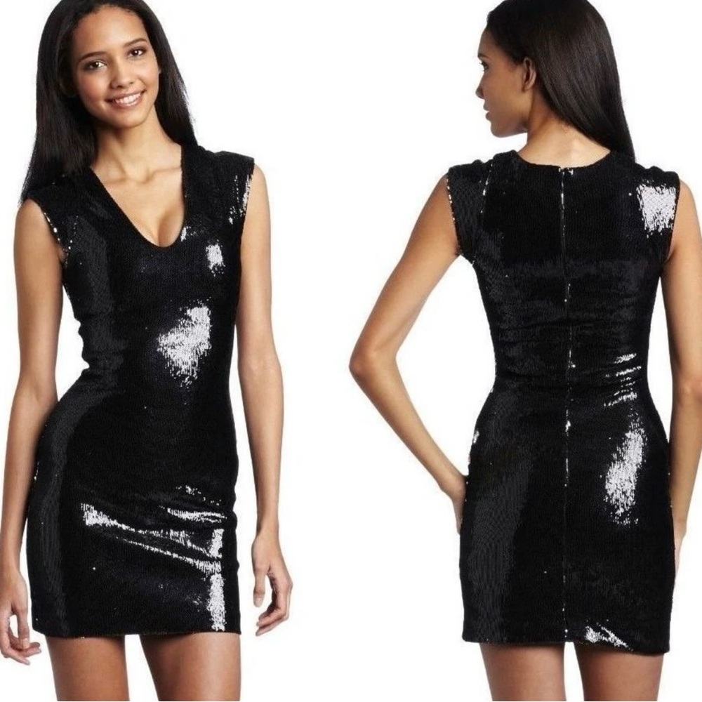 French Connection Black Sequin Cocktail Sheath Dress Size 4 Party Indie Sleaze